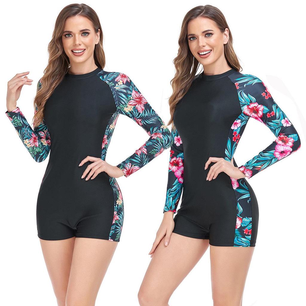 2024 New European & American Long Sleeve Slimming One-Piece Swimsuit with Zipper for Women - Conservative Sports Diving Suit
