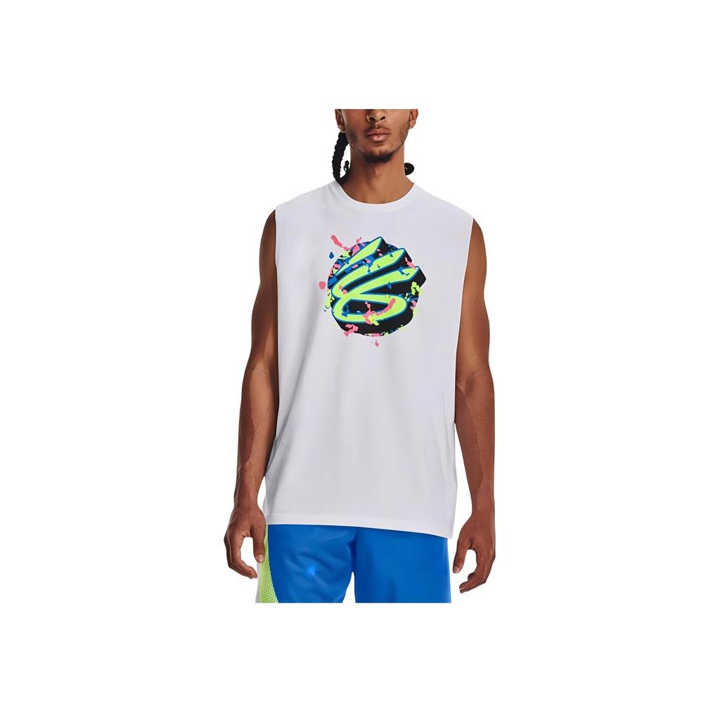 Under Armour Curry Series Colorblock Print Basketball Tank Top Men Tops White 1377307-100