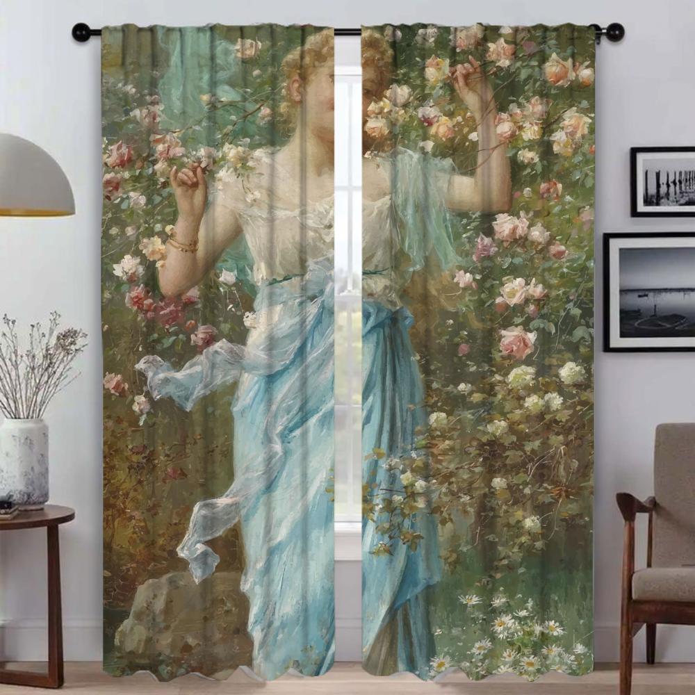Curtains for Living Room Curtain Vectorial Paintings Shades Halloween Decoration Home Interior Curtains 2 Pieces Partition Child