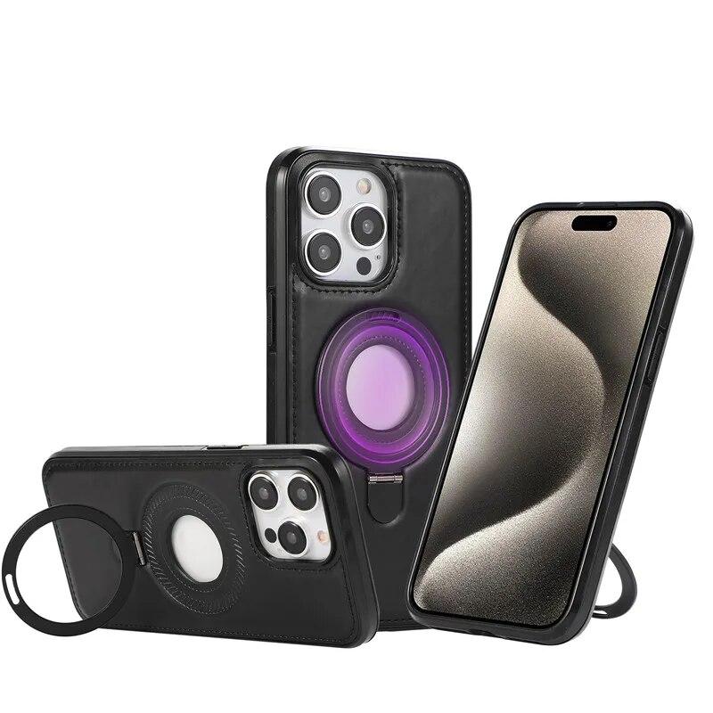 Кожаный чехол для телефона с беспроводной зарядкой для iPhone 15 Pro Max 14 Plus 13 12 11 для Samsung Galaxy S24 Ultra S23 Plus S22 с откидной крышкой-держателем с кольцом