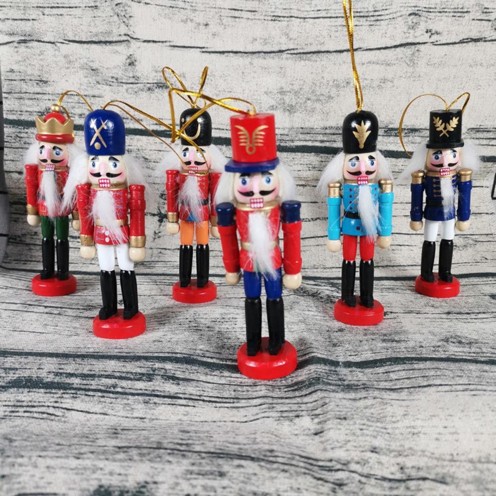 6pcs/set Painted Nutcracker Puppet Figurines Nutcracker Doll Soldier Puppet Pendant Children Toys