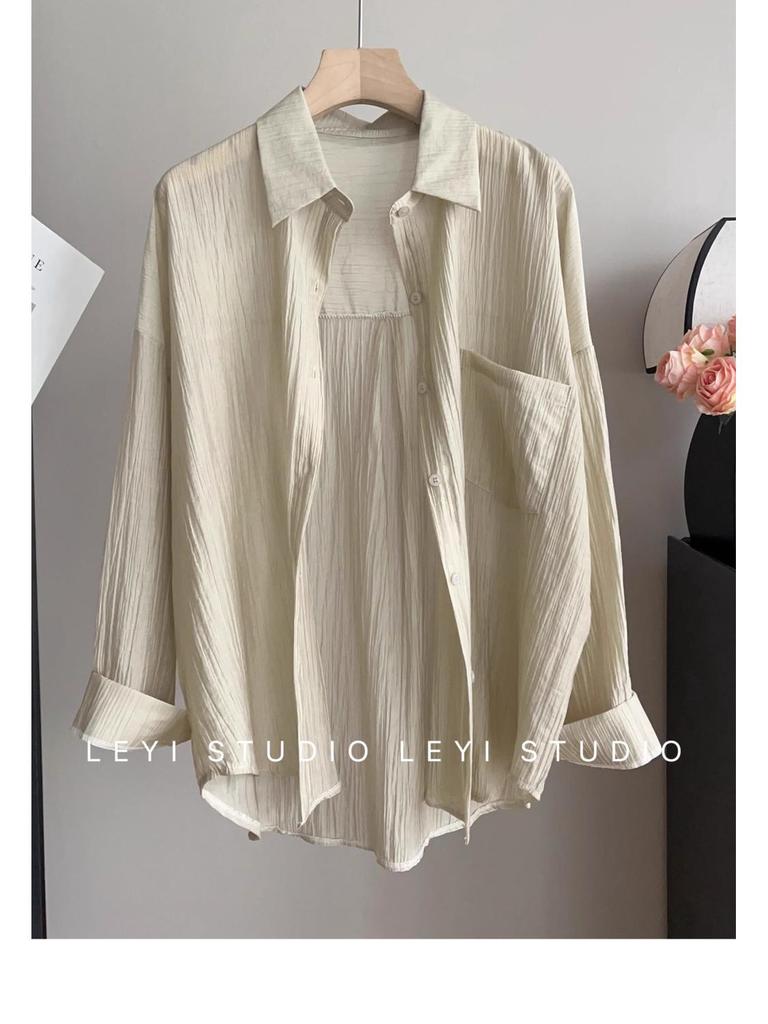 Tencel Crinkle Women's Summer 2024 Oversized Sun Protection Cardigan Shirt