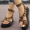 Fashion 2025 Summer Fashion Leopard Wedges Sandals for Women Med Heel Platform Sandals Woman Non-Slip Ankle Strap Women Sandles