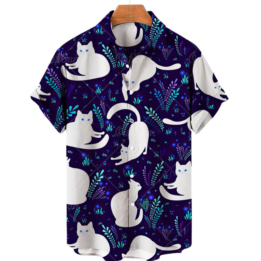 New Shirt with Beautiful Cat Print, Hawaiian Men's Shirt, Summer Casual Top, Women's Loose Large Single Piece Shirt, Single Breasted Top