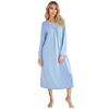Autumn Cotton Blue Lace Patchwork Solid Long Sleepdress Homewear Women Casual Loose Nightgown Ladies Nightdress Woman Loungewear