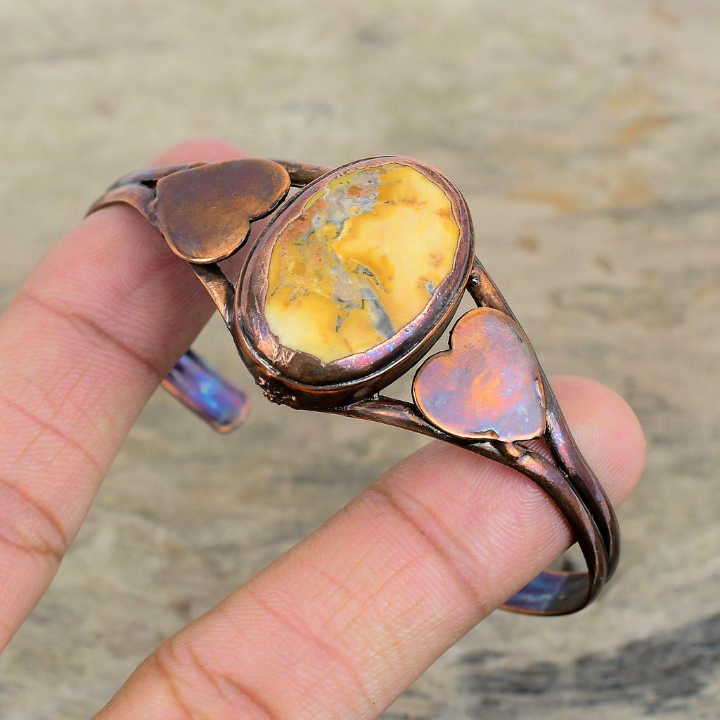 Малигано Яшма Браслет-манжета из электроформованной меди Регулируемый браслет Красивые украшения из драгоценных камней Браслет-манжета ручной работы Свадебные подарки