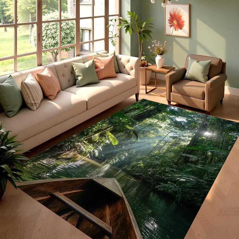 Forest Lake Canoe Print Non Slip Absorbent Floor Rug For Living Room Bedroom Nature Adventure Decor Carpet