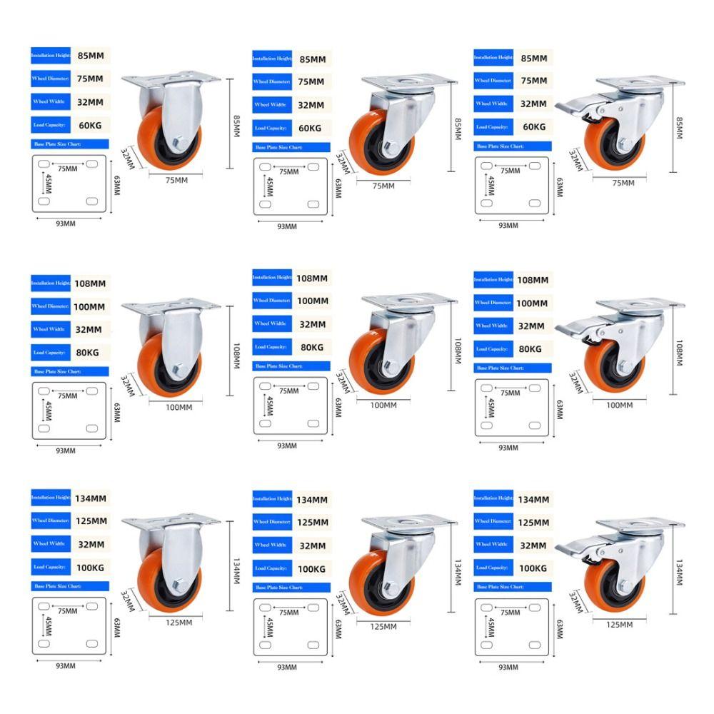 Blackheart Orange Face Furniture Castor 3" / 4" /5'' Wheel Industrial wheels  Table Shelf