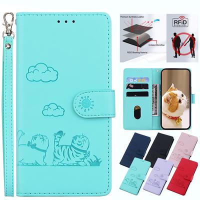 Чехол из кожи с милым котом для iPhone 16 14 12 15 Pro Max с блокировкой RFID, подставкой, отделением для карт, чехлом-кобурой для iPhone 11 13 7 8 Plus 6 X XR XS SE4
