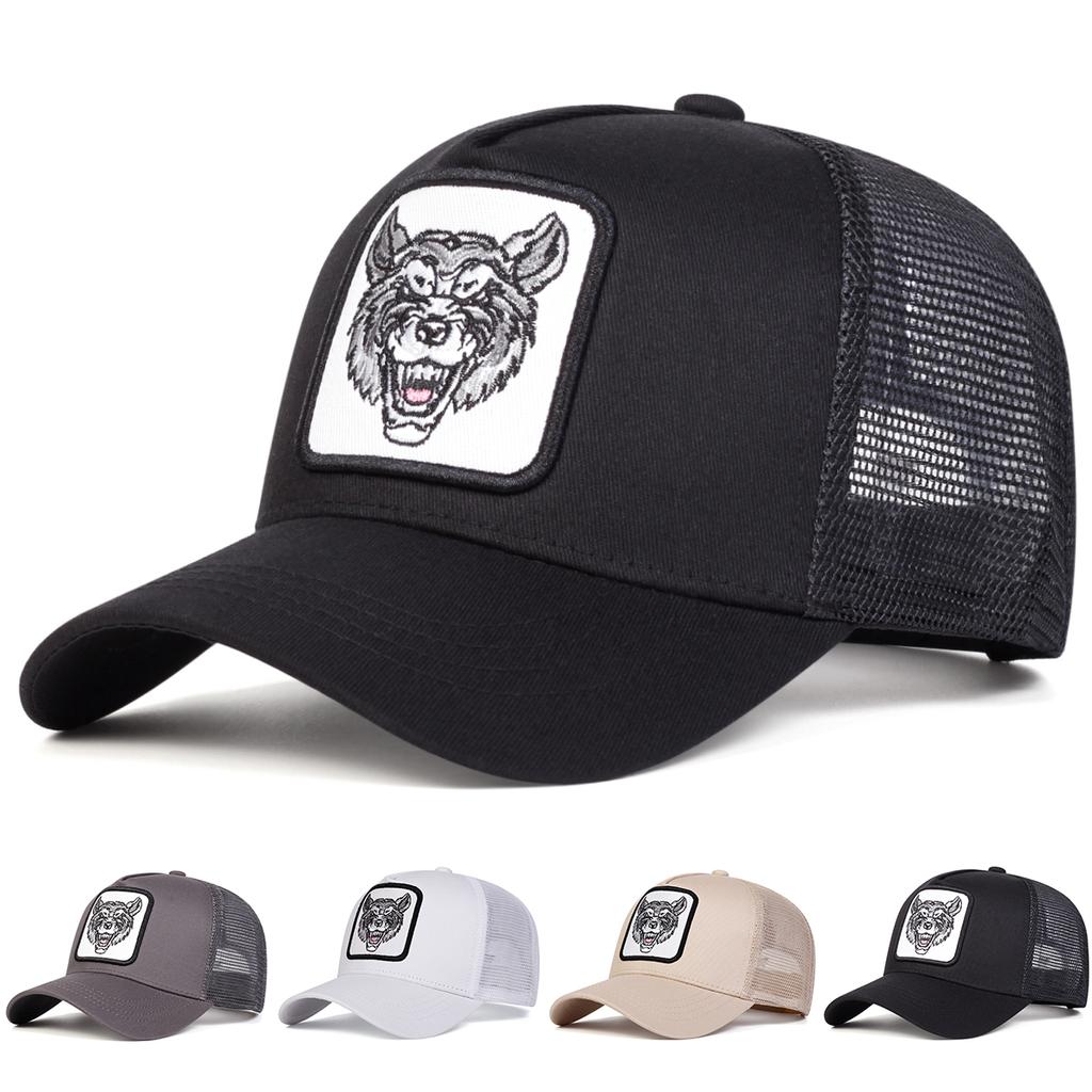 Spring and Summer Wolf Head Embroidery Breathable Hat Fashion Unisex Mesh Baseball Cap Sunscreen Hiking Hats Golf Caps