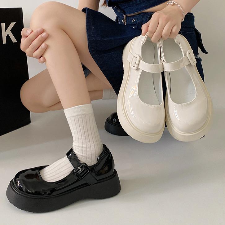 Белые французские туфли Мэри Джейн на платформе из кожи женские, новые летние туфли 2025 года с круглым носком, универсальные, увеличивающие рост, ретро-туфли