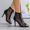 Plus-size New Sexy High Heels Hollow-net Sandals Summer Fashion Trend Comfortable Open-toe Boots Stiletto Jazz Dancer Shoes