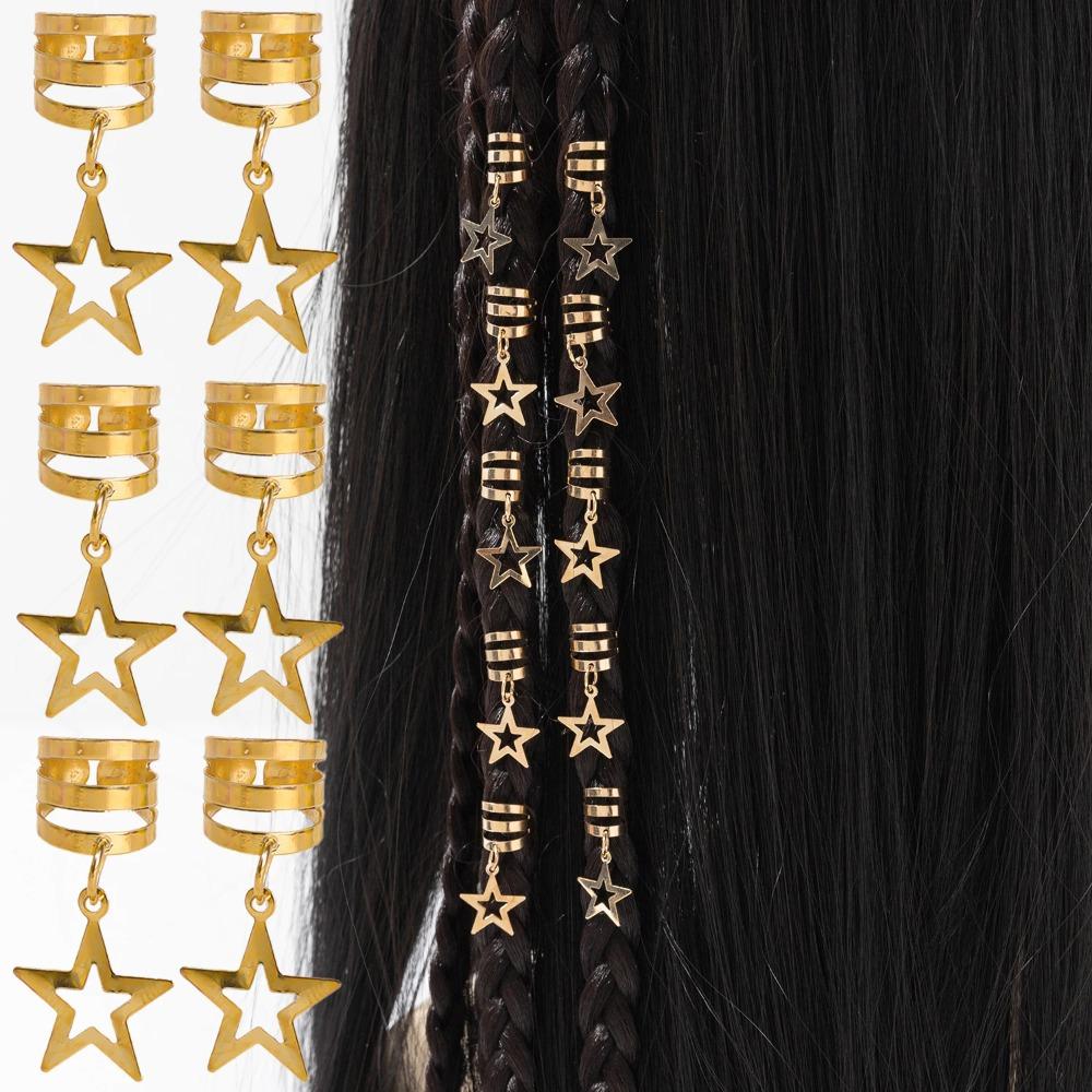 10pcs Star Shape Hollow Out Hair Ring Hair Braiding Hair Braid Tubes Dreadlocks Beads Decor