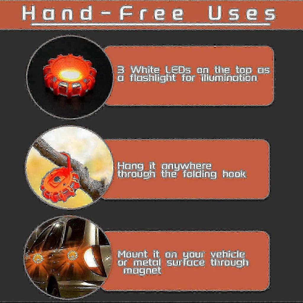 4-Pack Roadside Emergency LED Flashing Warning Flare Light Kit with Beacon Discs
