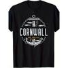 Футболка Cornwall One and All Винтажный Кельтский Узел и Флаг Корнуолла - Черная с Белым Рисунком Карты Корнуолла и Якоря, Унисекс Повседневная с Круглым Вырезом и Коротким Рукавом
