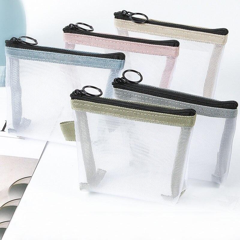 Многослойная сумка-молния для монет из нейлоновой сетки, органайзер для ключей, помады, наушников, держателя, удостоверения личности, кредитных карт, чехла для хранения