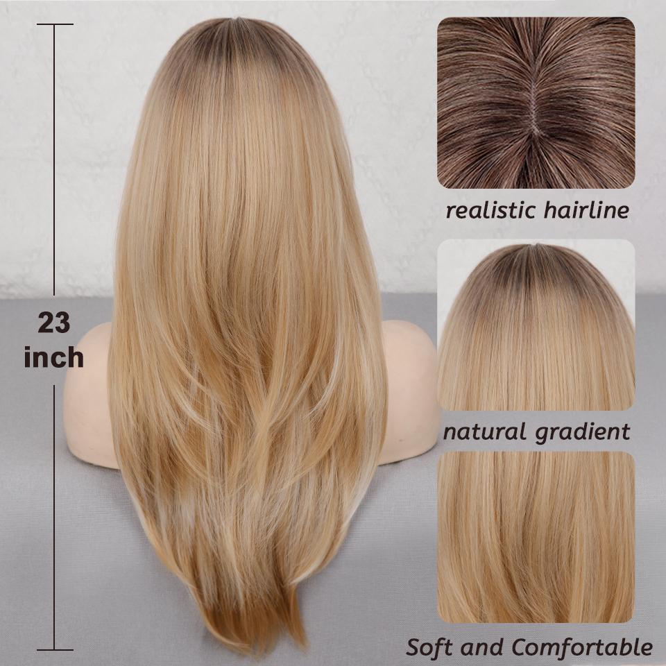 XINRAN Длинные светлые парики для женщин, многослойный парик из синтетических волос с темными корнями, омбре, черные блондинистые парики с челкой для повседневной вечеринки