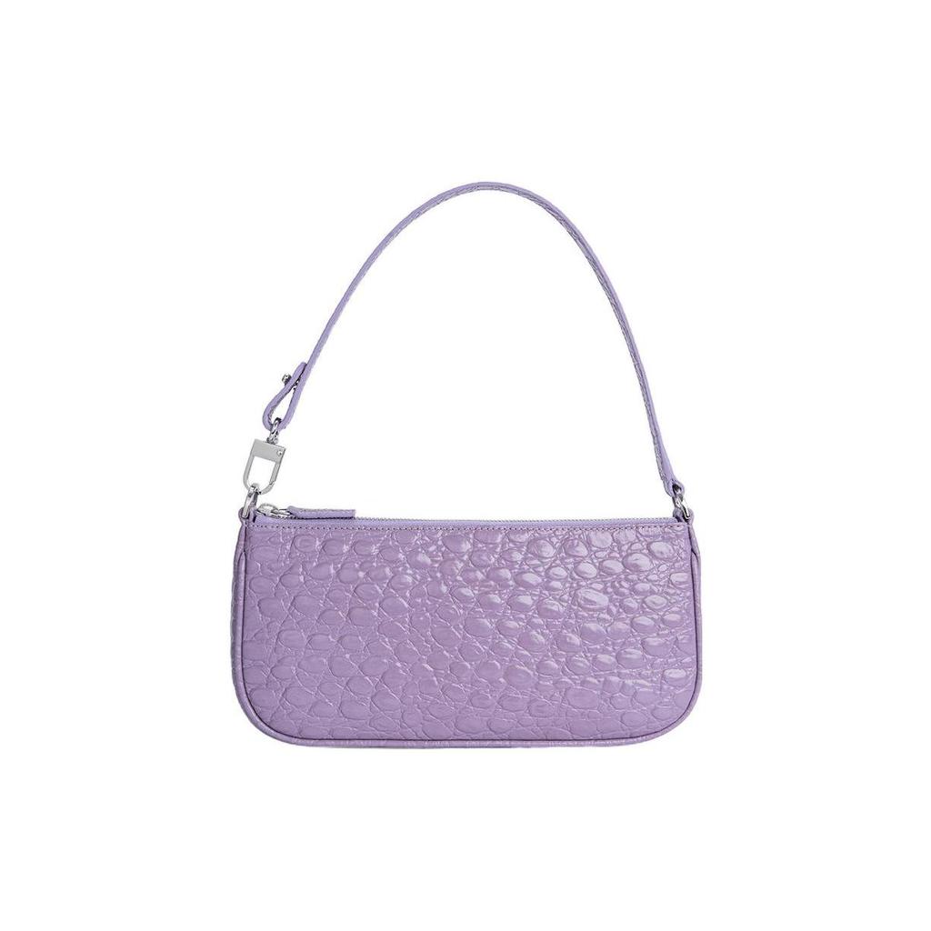 By Far Rachel 27 Solid Color Zipper Closure Crocodile Embossed Leather Tote Shoulder Bag Women bags Misty-Purple 23CRRCLSPRHCCEMED