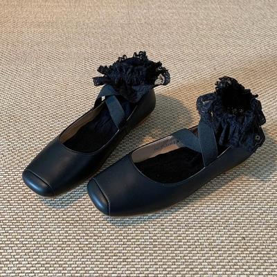 Кожаные балетки с квадратным носком, корейская версия, с перекрестными ремешками, на плоской подошве, одинарные туфли, женские, весенне-осенние, новые, универсальные туфли Мэри Джейн для женщин