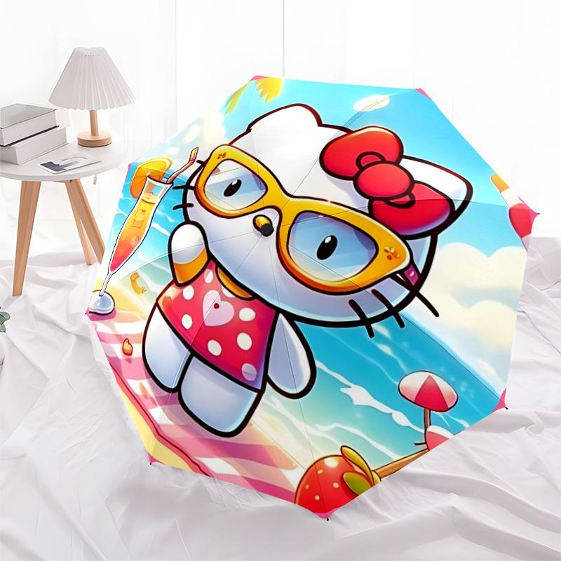 1 шт. Автоматический открывающийся/закрывающийся зонт Hello Kitty для пляжного отдыха, прочный каркас на 8 спицах, легкий портативный зонт, для поездок на работу, в командировку - идеальный подарок для Fr