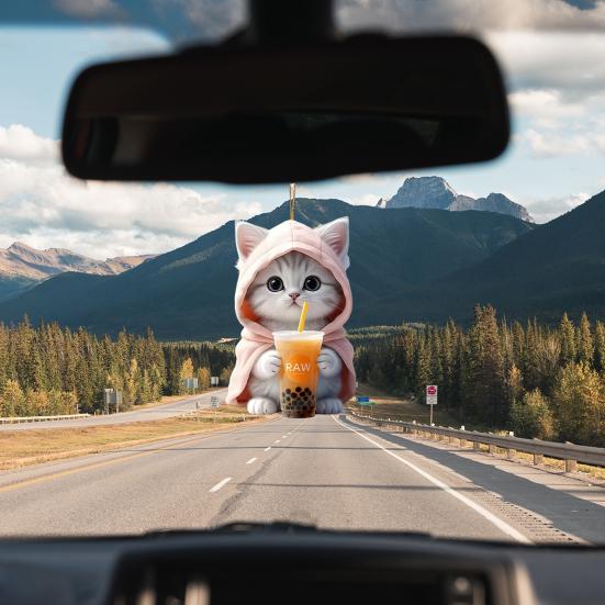 2Pcs Pendants Adorable Rearview Mirror Decorations Car Cartoon Cat Shaped Pendants