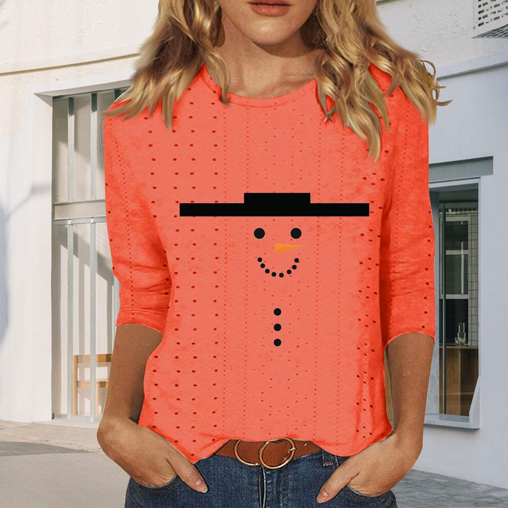 Рубашки с рукавом 3/4 для женщин, милые футболки с графическим принтом, блузки, повседневные базовые топы больших размеров, пуловеры