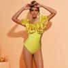 2024 New Vintage 3D Flower Decor Yellow One Piece Swimsuit  Swimwear Women Beachwear Luxury Bathing Suit