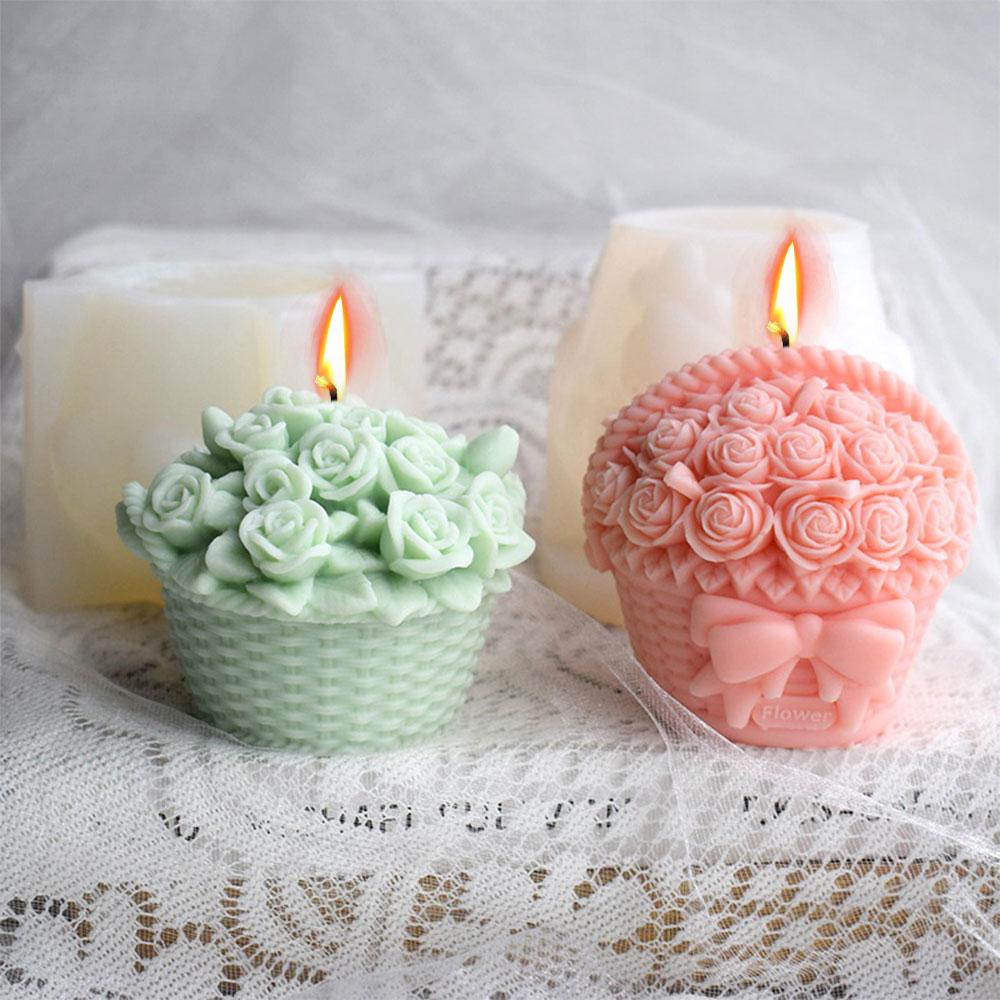 New Rose Basket Silicone Candle Mold Flower Soap Resin Plaster Mold DIY Wedding Decor Scented Candle Making Tool Valentine's Day Gift