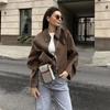 Women's Polo Collar Jacket Solid Color Flip Collar Zipper Long Sleeves Short Jacket Elegant Retro Coat Commute Casual Oyerwear Spring Autumn
