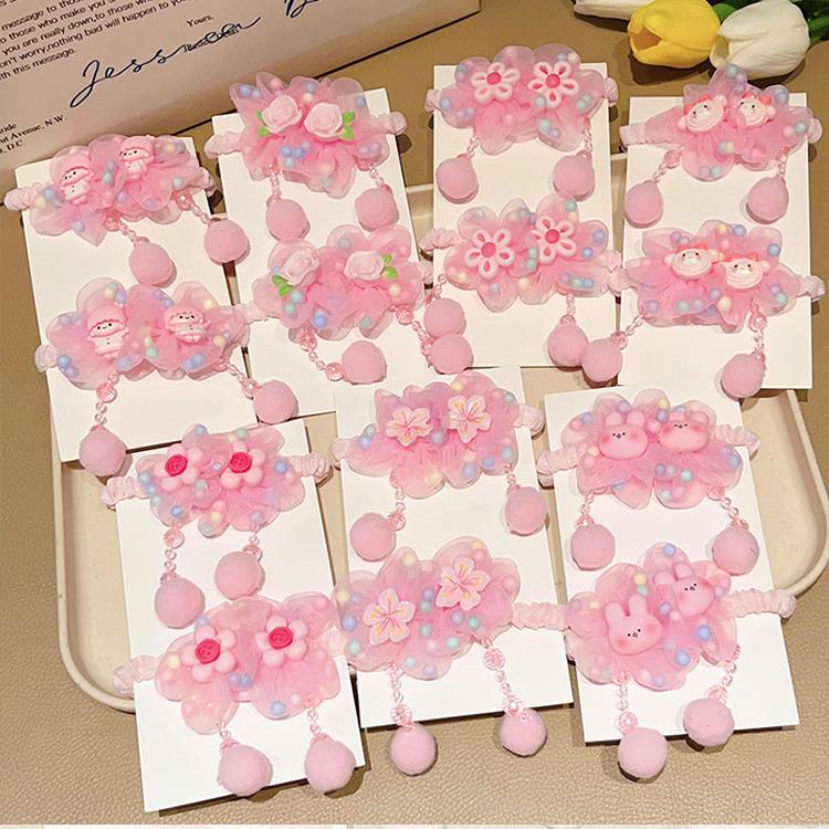 Детская розовая заколка-резинка для волос «Цветок феи» – Мягкое кольцо-помпон для хвоста