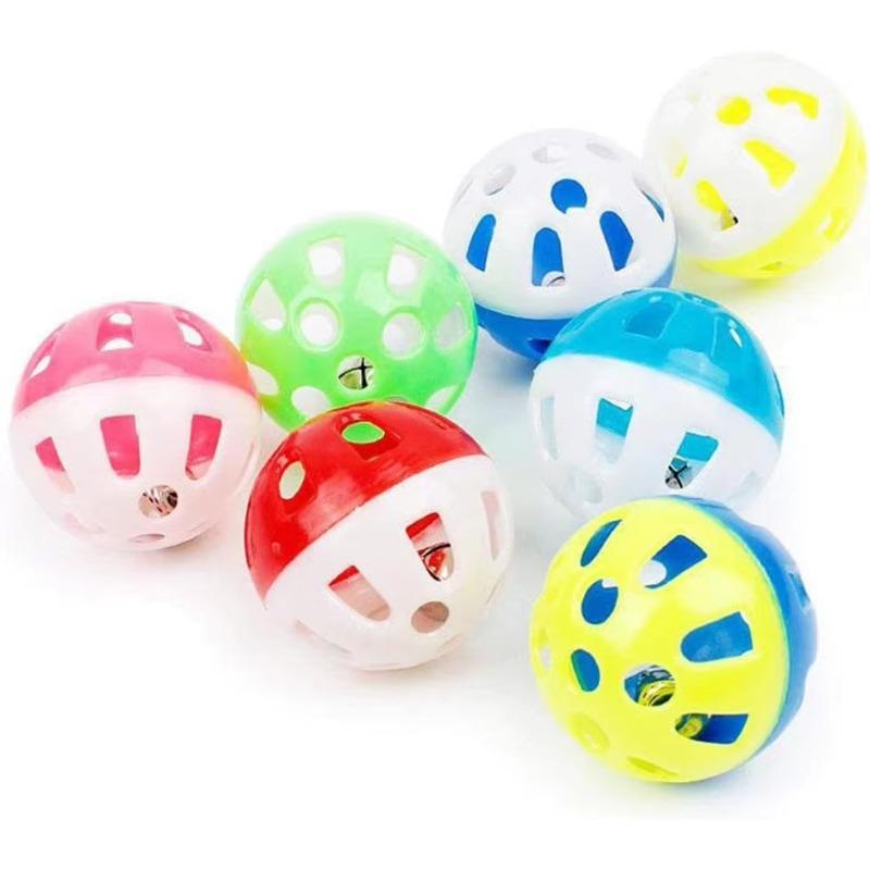5pcs Pet Cat Kitten Play Balls with Jingle Bell, Hollow Rolling Bell Ball Pet Bird Toy Chase Rattle Toy, Random Color