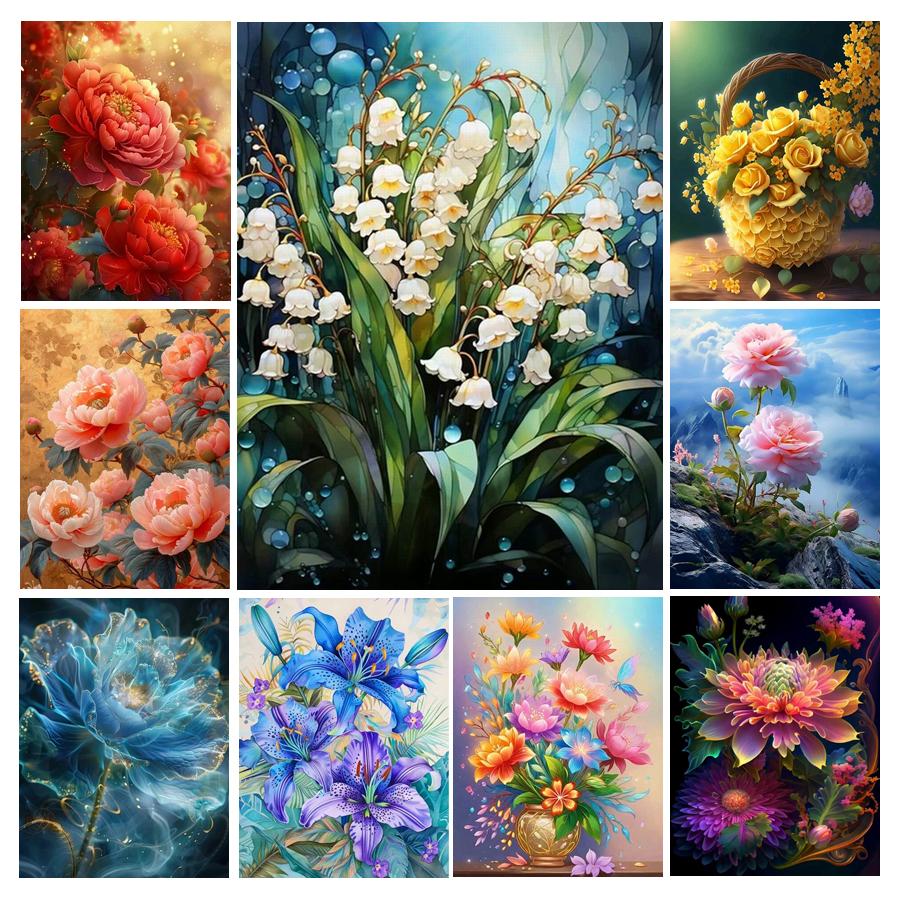 Алмазная картина, новая коллекция 2024, свежий цветок, сделай сам, полная квадратная круглая дрель, стразы, цветная вышивка, цветочная мозаика, пион, роза, наборы для вышивки крестом