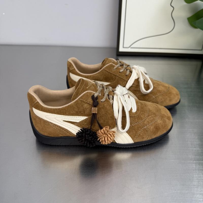 Niche Retro Pendant Lace-up Thick-soled Dexun Shoes 2025 New Round Head Casual Versatile Color Matching Sports Shoes Board Shoes