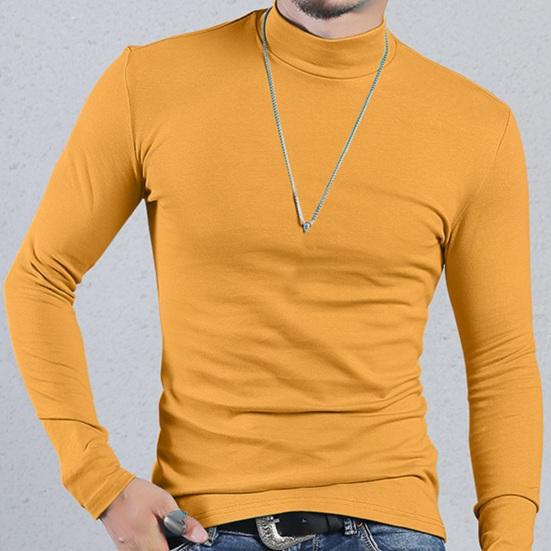 Spring Autumn Men Fitness Top Slim Fit Half-high Collar Stretchy Long Sleeves Solid