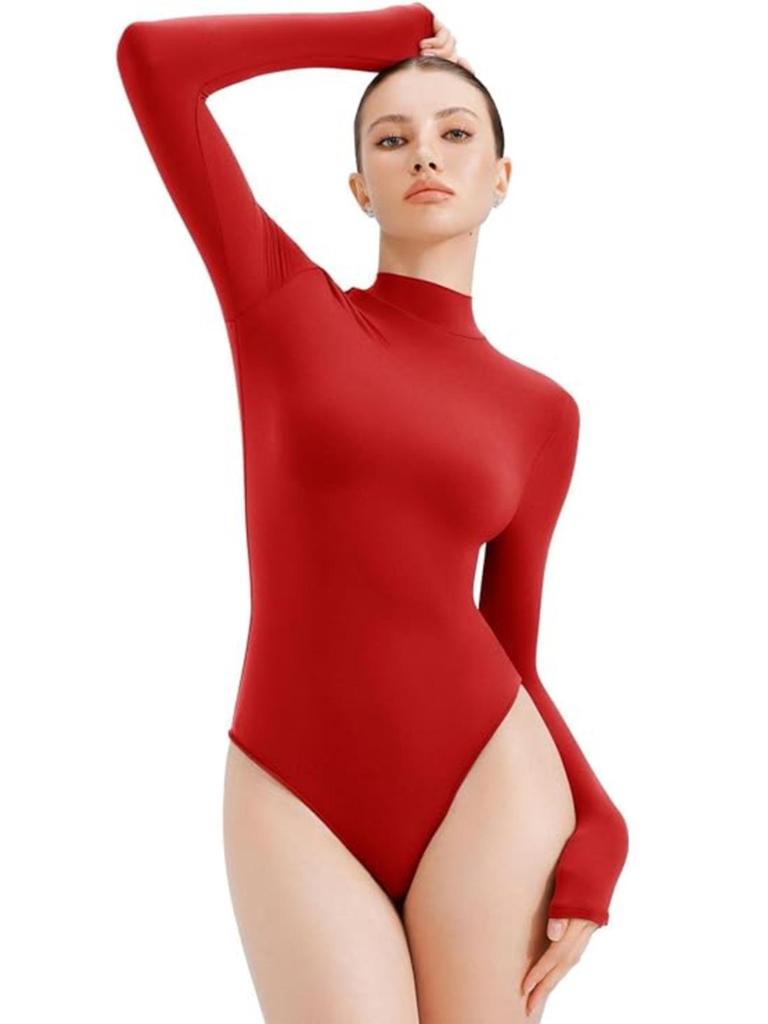 Женский боди с высоким воротом и длинными рукавами, утягивающий - Осень/Зима, для формирования фигуры и подъема бедер