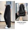 Petite Grey Glutinous Rice Style Straight Leg High Waist Pants (XS) - Women's Slim Fit, Wide Leg for Autumn/Spring