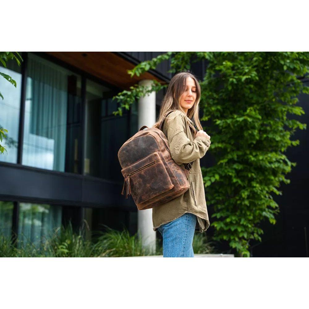 Handmade Vintage Buffalo Leather Backpack Rucksack Travel College Bag