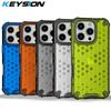 KEYSION Shockproof Armor Case for iPhone 16 Pro Max Soft Silicone+PC Transparent Honeycomb Phone Back Cover for iPhone 16 Plus