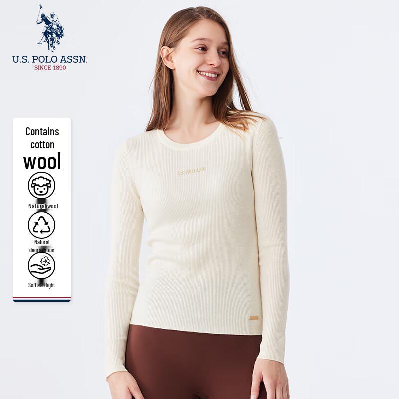 U.S. Polo Assn. Женский вязаный свитер из смесовой шерсти чистого цвета