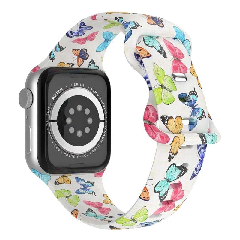 Цветочный ремешок с принтом для Apple Watch Ultra Band 49 мм 41 мм 40 мм 38 45 мм 44 мм 42 мм Силиконовый браслет для IWatch Серии 8 7 SE 6 5 4 3