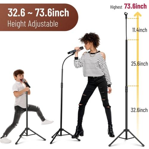 CAHAYA [Latest 2-Way Design with Cell Phone Holder] Gooseneck Microphone Stand, Straight, Height Adjustable from 83-187cm, Includes 1 Gooseneck Arm, 1