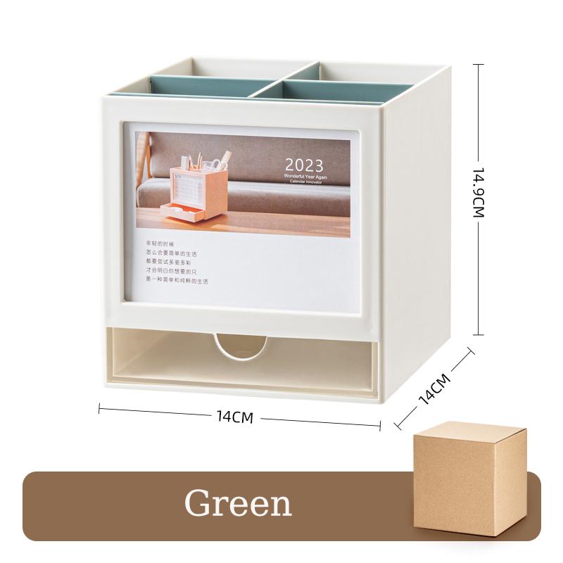 Креативный вращающийся на 360 ° держатель для ручек с настольным календарем, настольный органайзер для канцелярских принадлежностей, большой вместительный ящик для хранения карандашей, школьный офис