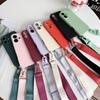Чехол Crossbody Lanyard Solid Color Slim Case для iPhone 16 Pro Max 15 Plus 14 Pro 13 12 11, защита линз, роскошный противоударный мягкий чехол для телефона из ТПУ