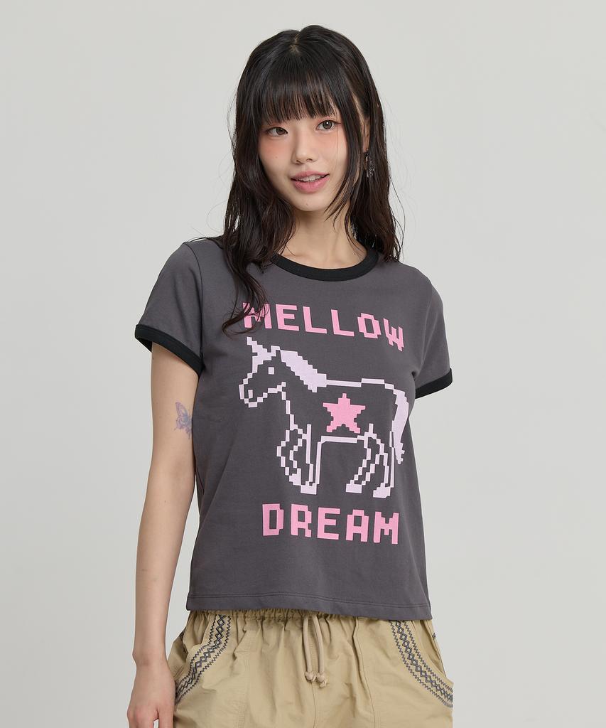 WAIKEI Mellow Dream Единорог Контрастный Короткий Рукав Футболка Угольный