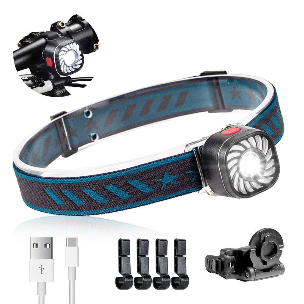 Светодиодный перезаряжаемый налобный фонарь 1 унция, легкий налобный фонарь с красным светом и 7 режимами, задний фонарь для велосипеда с кронштейном для велосипеда и 4 крючками, водонепроницаемый налобный фонарь