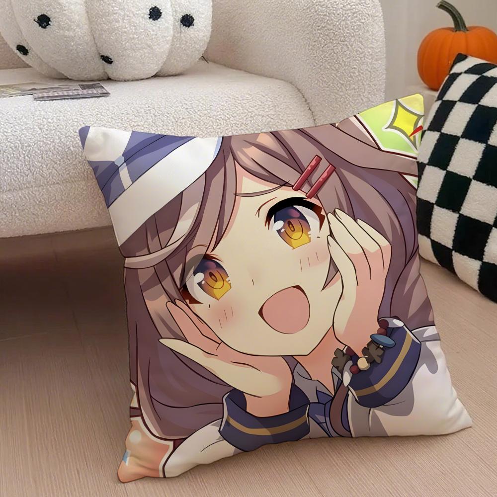 Cheerful  Anime UUmamusume Pretty Derby Cushion Cover Throw Pillow Cover Hidden Button Durable Polyester Chair Cushion