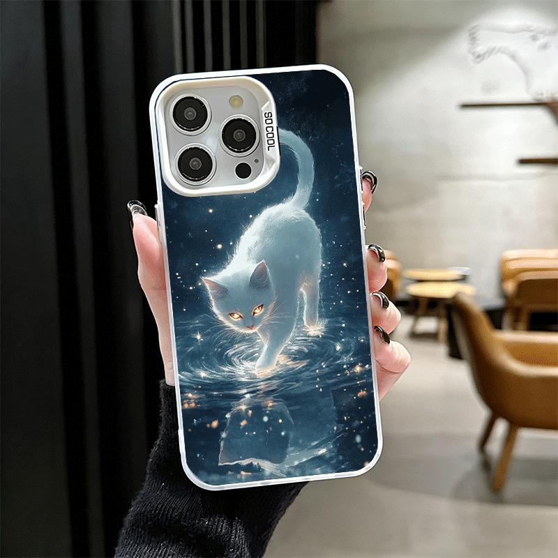 Ночная Луна Кошка Мечтательное Искусство Ударопрочный Чехол для Телефона для iPhone 17 Air 16 16E 15 Pro Max 14 Plus 13 Mini 12 Задняя Крышка Защита от Падения Fund