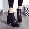 Botas Модные женские сапоги на квадратном каблуке, платформе, из искусственной кожи, лодочки, ботинки для мотоциклистов