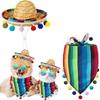 Adjustable Pet Hat Scarf Multicolor Mexican Style Striped Pet Triangle Scarf with Glasses Dog Bandanas