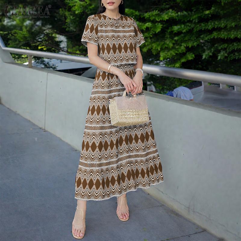 ZANZEA Женские летние комплекты из двух частей: блузка с коротким рукавом и длинные юбки